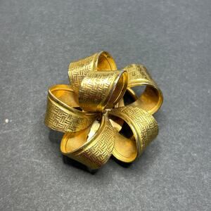 Vintage Gold Tone Weave Print Bow Scarf Clip Slide Ring Made in Austria